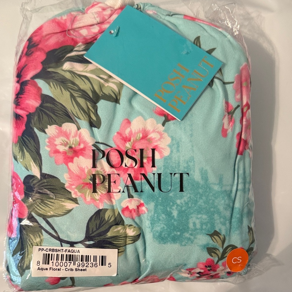 Posh Peanut Aqua and Pink Floral Crib Sheet